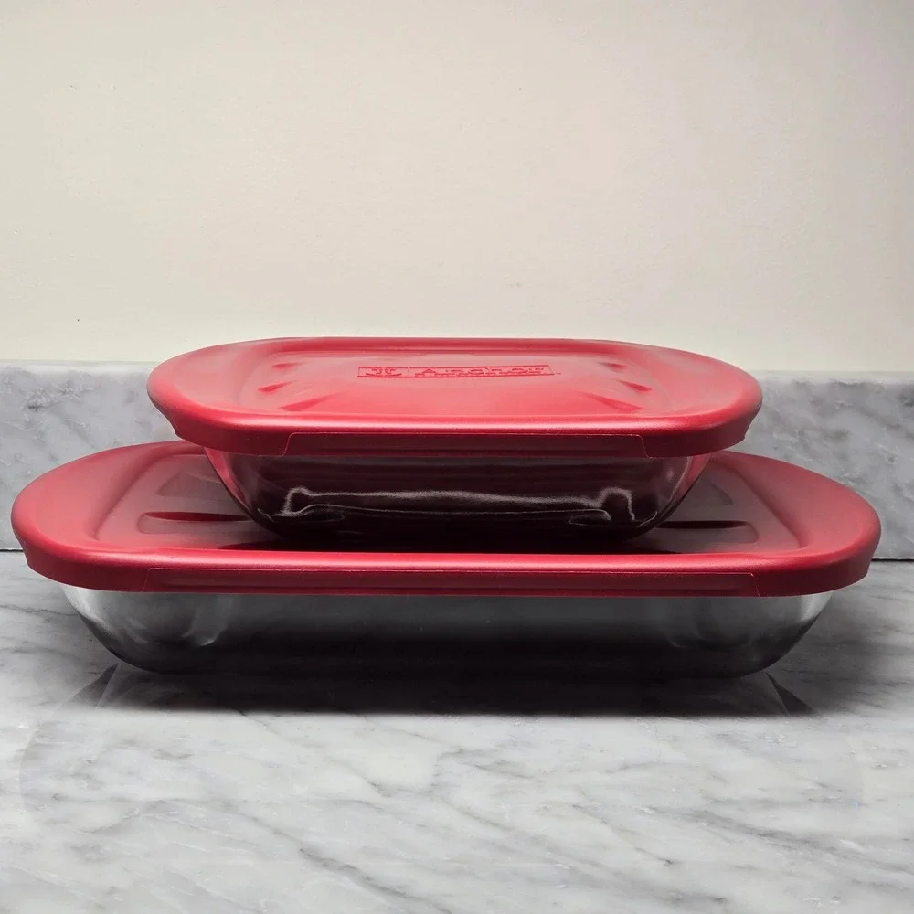 Anchor Hocking Glass‎ Bakeware Set 2 Piece Rectangular Baking Dishes w/ Red Lids